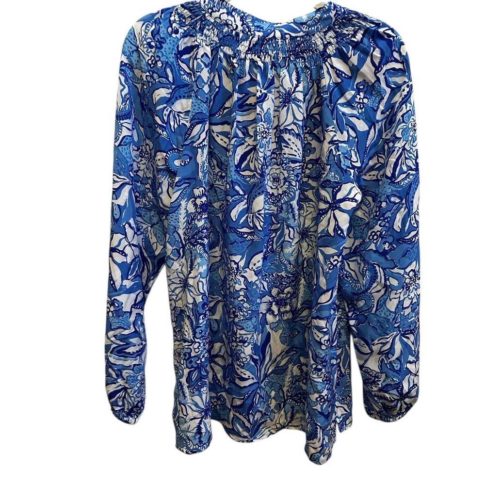 Lilly‎ Pulitzer Elsa Silk Top Blue Tang Flocking Fabulous Sz Large NWT $178 - Picture 7 of 7